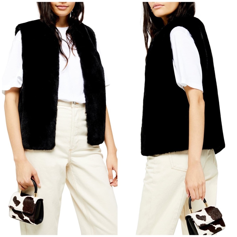 NWT! Topshop luxe faux fur black vest